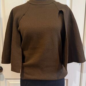 Zara Brown Cape Sleeve Knit Top